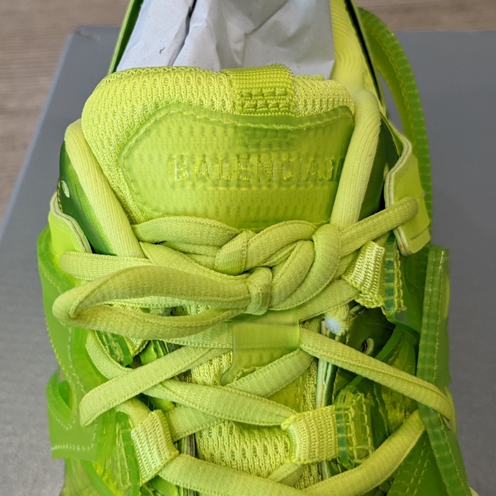 Men's Balenciaga "Track" Clear Sole Leather Free Sneakers Lime - Picture 3 of 8